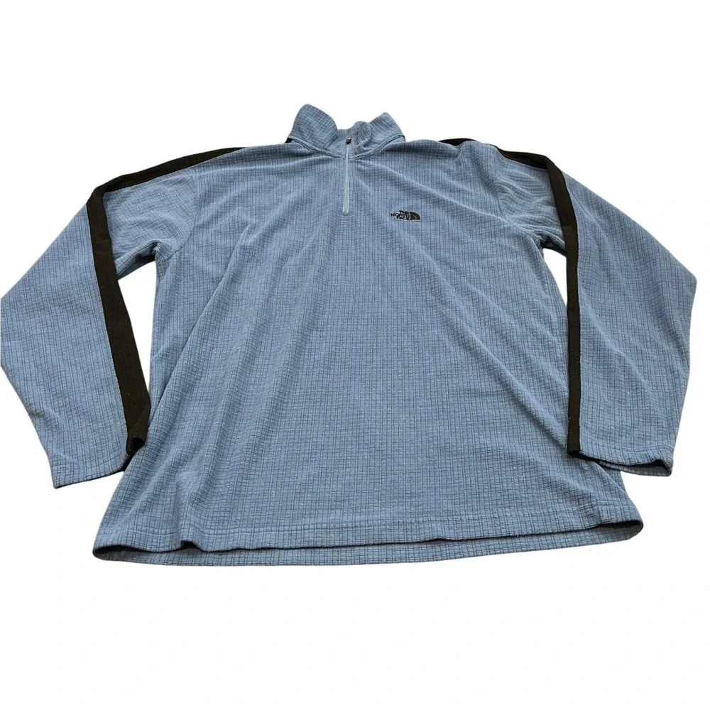 The North Face Fleece Pullover Mens L Blue TKA 100 Grid 1/4 Zip‎ Long Sleeve
