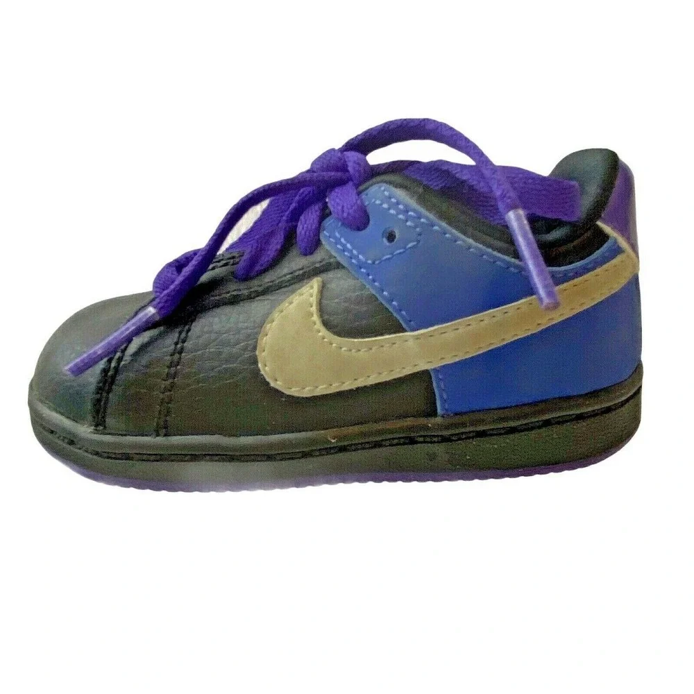 Nike Santa Cruise Leather Infant Baby Sneakers Shoes Size 5 Black Blue‎ Purple
