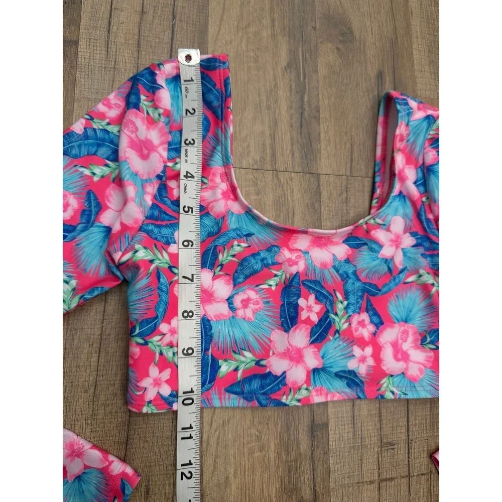 Art Class Girls Tropical Floral Rash Guard Swim‎ Crop Top UPF 50+ Size M 8 NWT