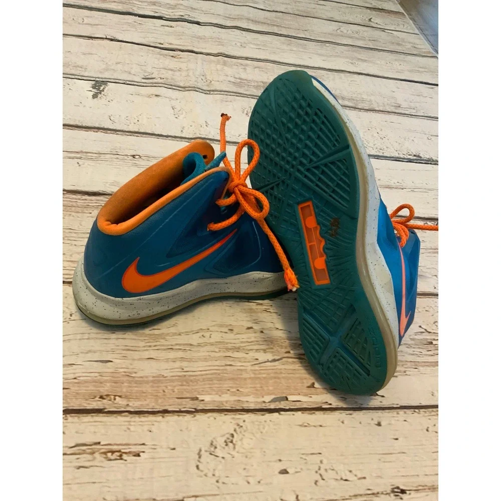 Nike LeBron X GS Blue Diamond Photo Blue Orange‎ Basketball Shoes 543564-402 7Y