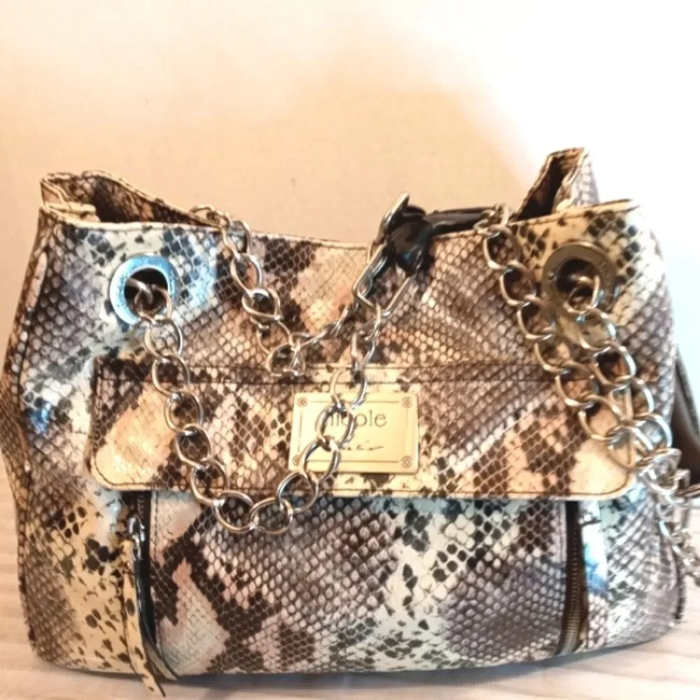 Large Snakeskin Crossbody Silver Chain Bag