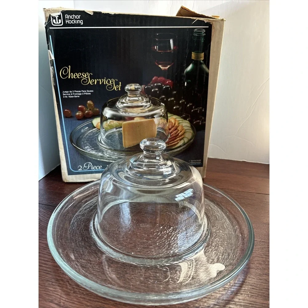 Vintage Anchor‎ Hocking 2 Piece Cheese Service Set - Tray and Dome 100/551