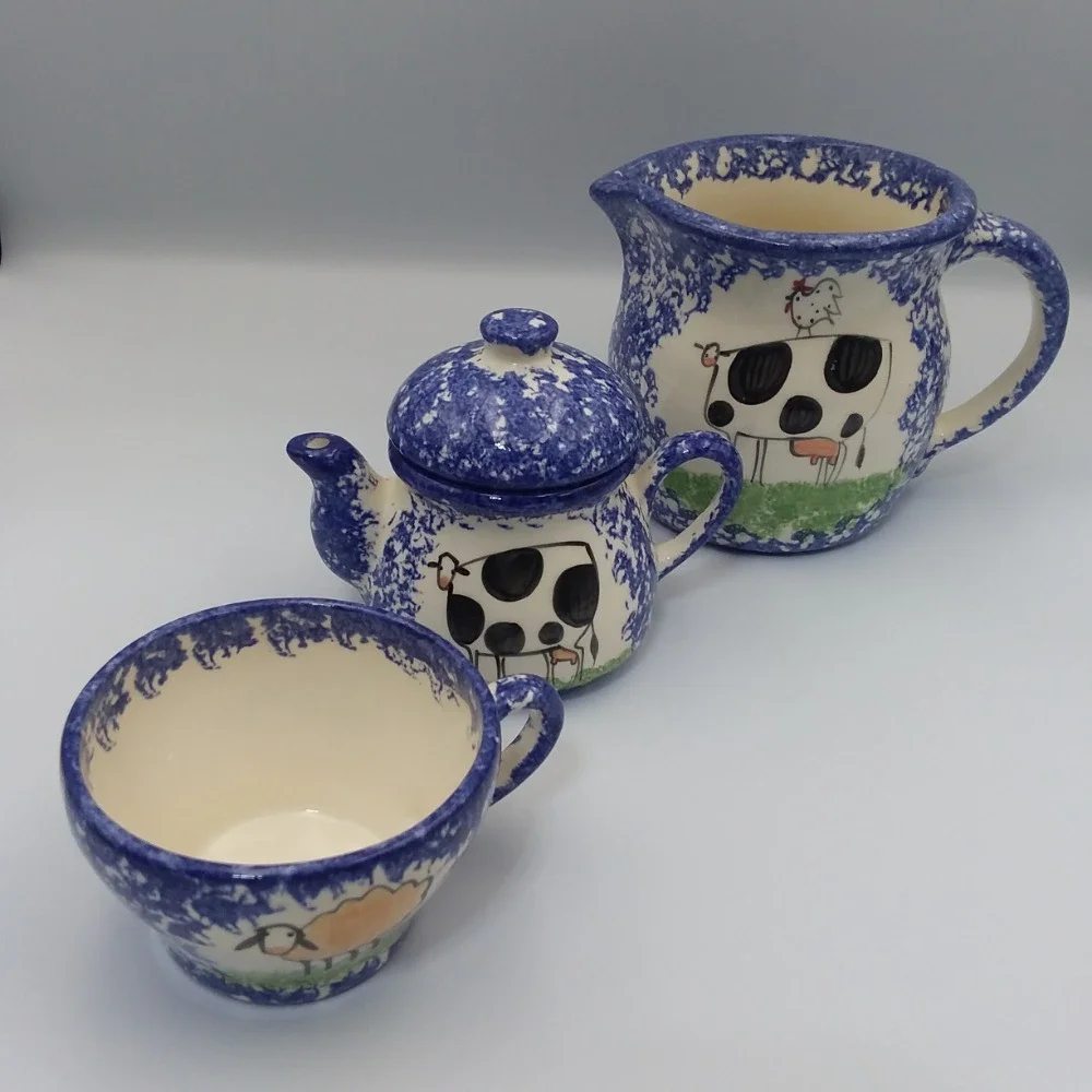 Molly Dallas Pottery Old English Spatterware Tea Set Creamer Cup Farmhouse Decor