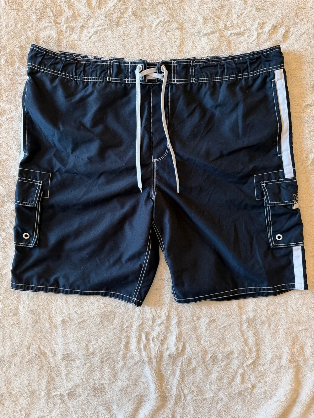 Old Navy Navy Blue White Contrast Stitch Cargo Board Shorts Swim Trunks XL