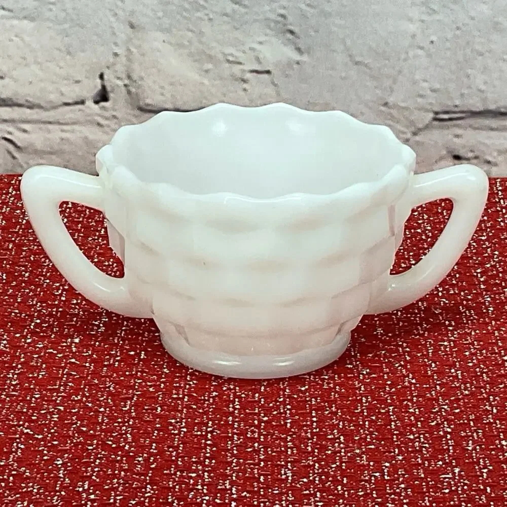Vintage Opaque by Hazel-Atlas Cubist Sugar/Creamer Milk Glass White Collectible