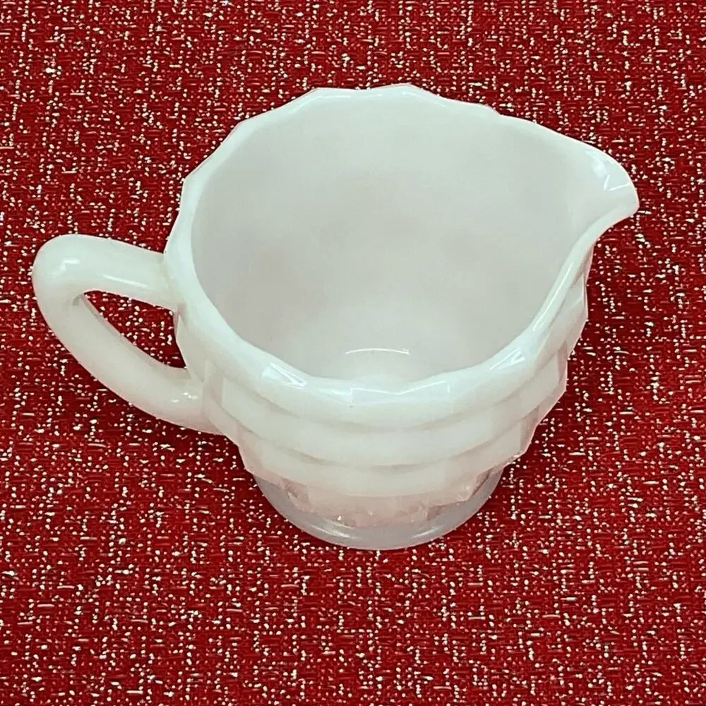 Vintage Opaque by Hazel-Atlas Cubist Sugar/Creamer Milk Glass White Collectible
