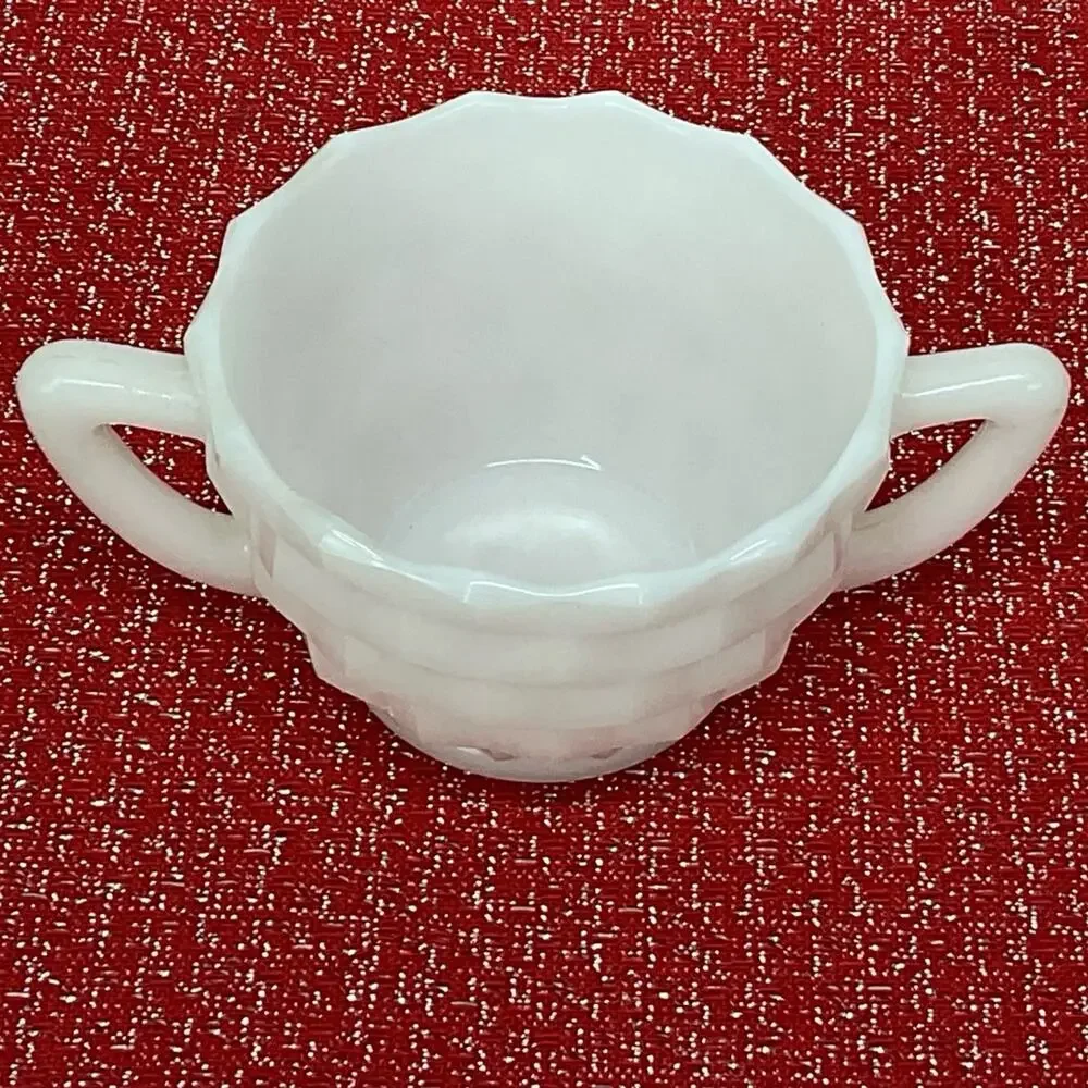 Vintage Opaque by Hazel-Atlas Cubist Sugar/Creamer Milk Glass White Collectible
