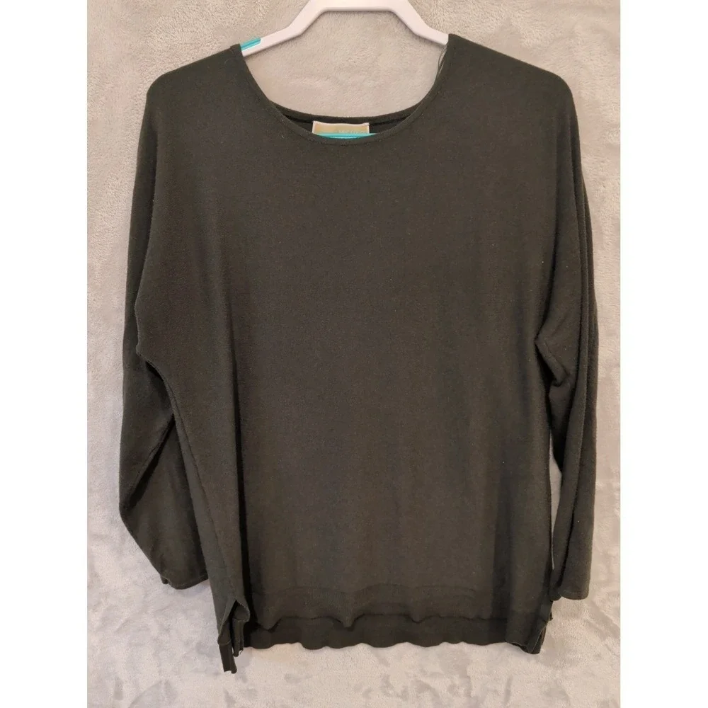 Michael Kors Black Knit Sweater Womens L 3/4 Sleeve Lightweight Top‎
