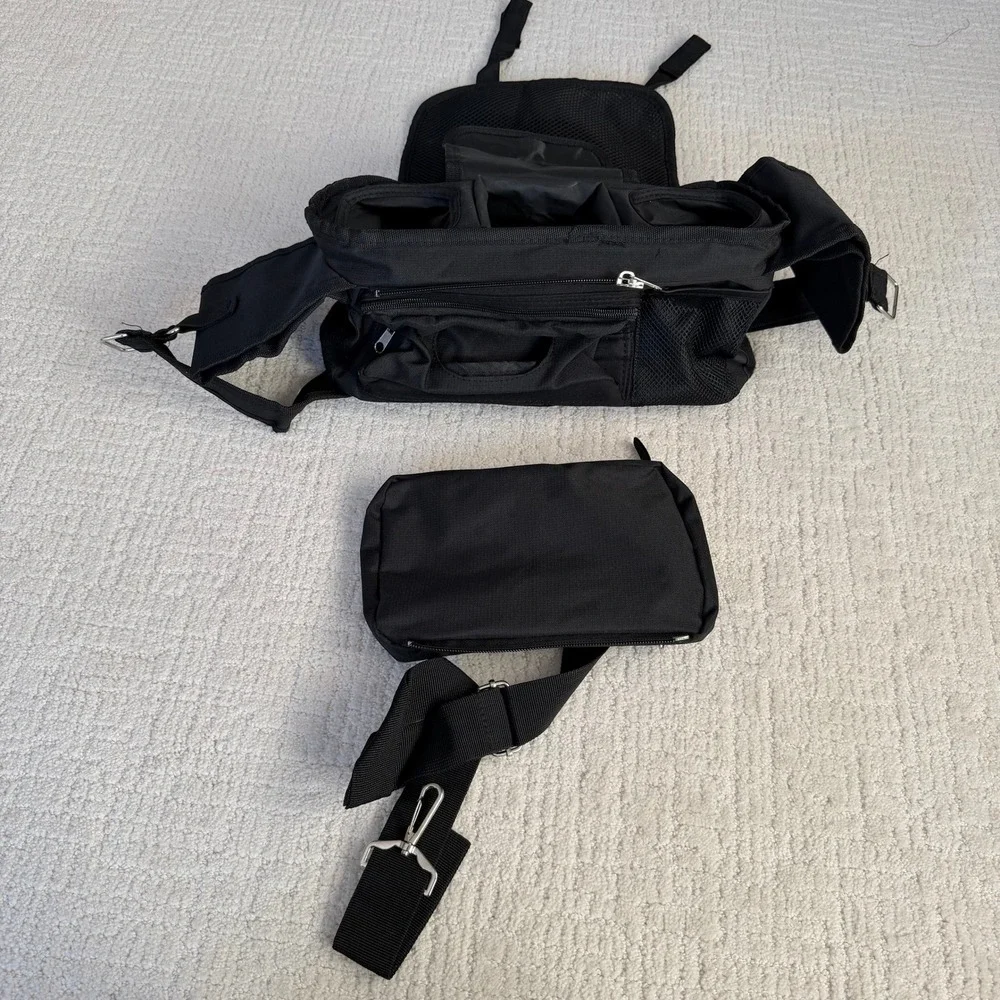 Hujom Multi-Compartment Black Stoller Organizer - Drink Holder -Zip‎ off Pouch