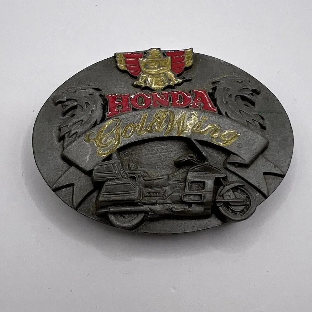 Vintage ORIGINAL‎ Honda Gold wing Motorcycle Club Belt Buckle Red Silver