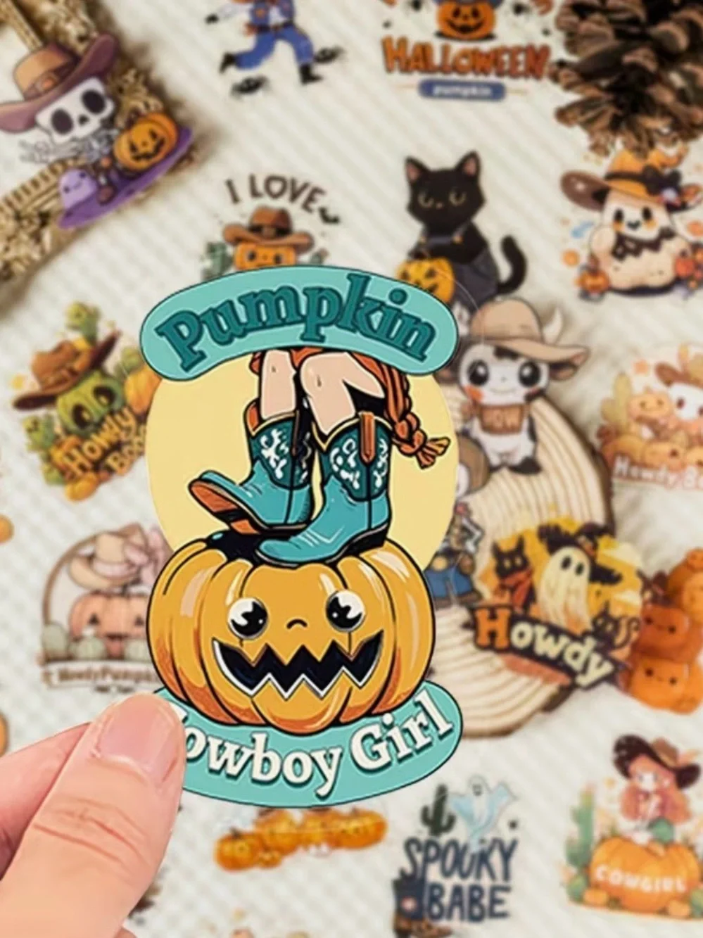 56 Western Halloween Stickers Cowboys & Cowgirls Cactus Pumpkins Ghost Boots