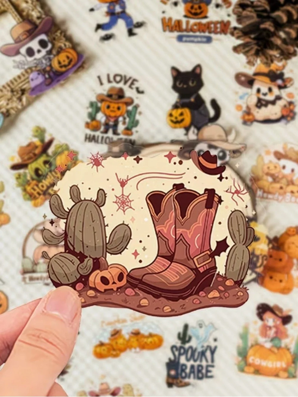 56 Western Halloween Stickers Cowboys & Cowgirls Cactus Pumpkins Ghost Boots