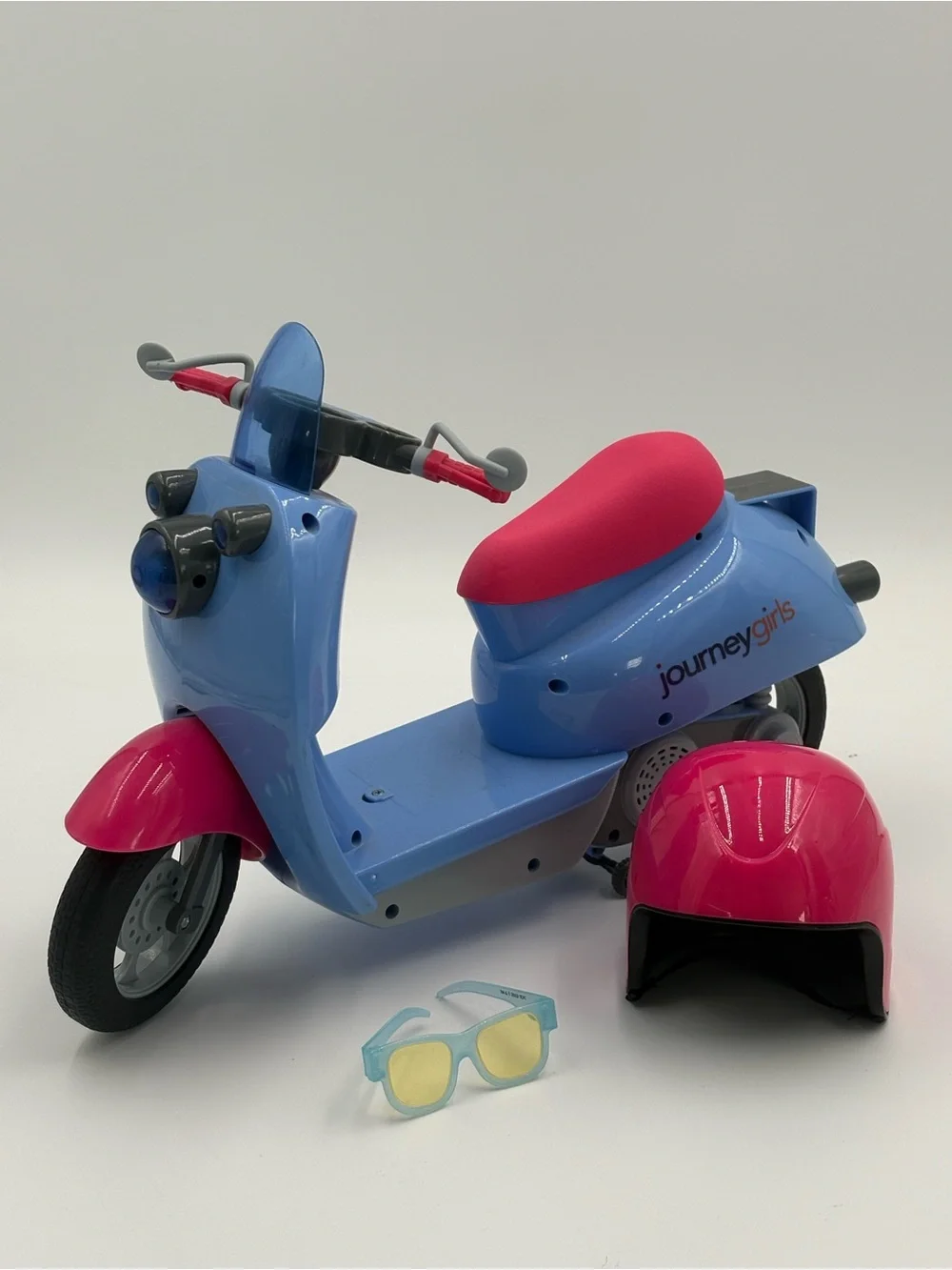 Journey Girls 18” Doll Motor Scooter Works Helmet Sunglasses Pink Blue