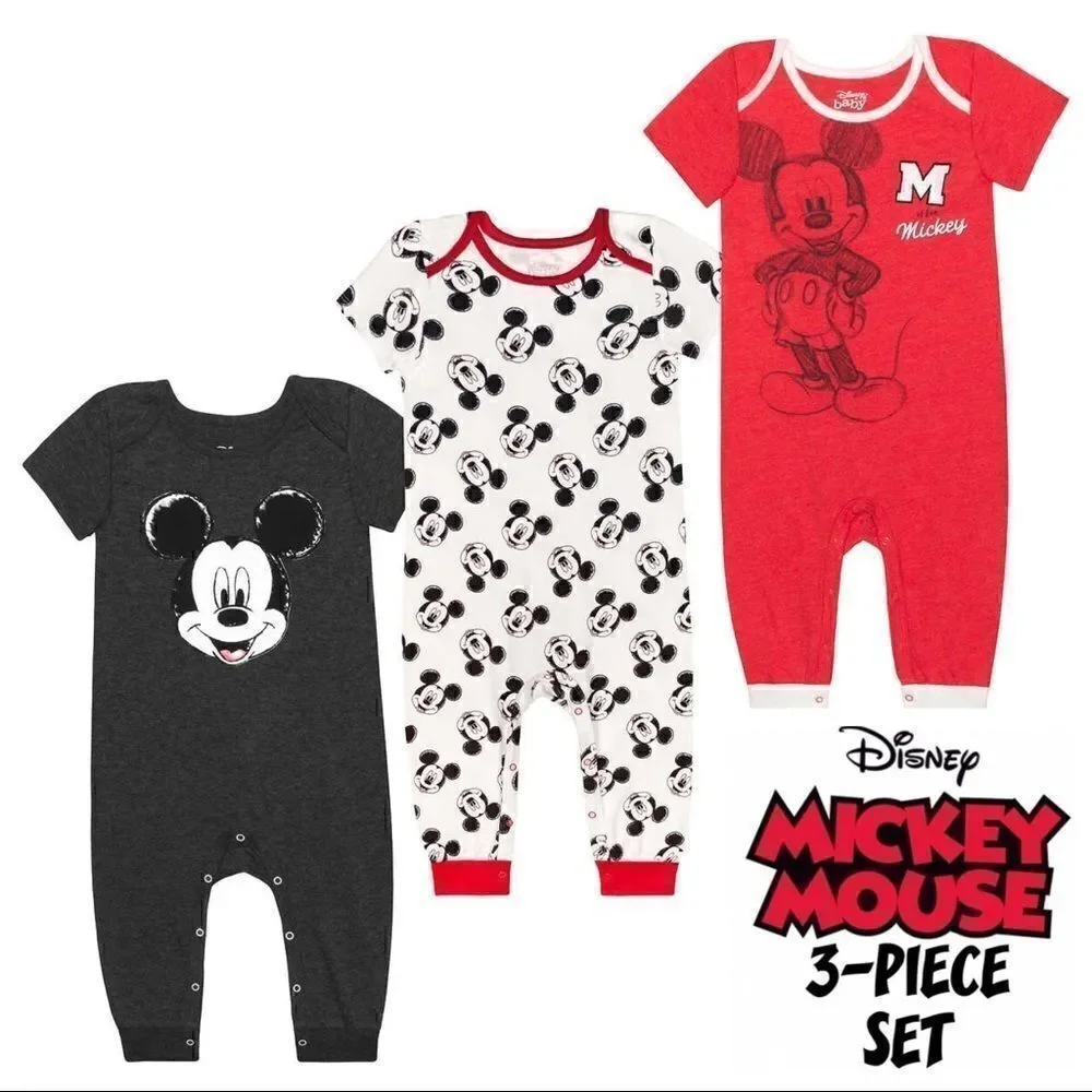 MICKEY INFANT Super Soft Hacci Knit Romper 3-pack Set