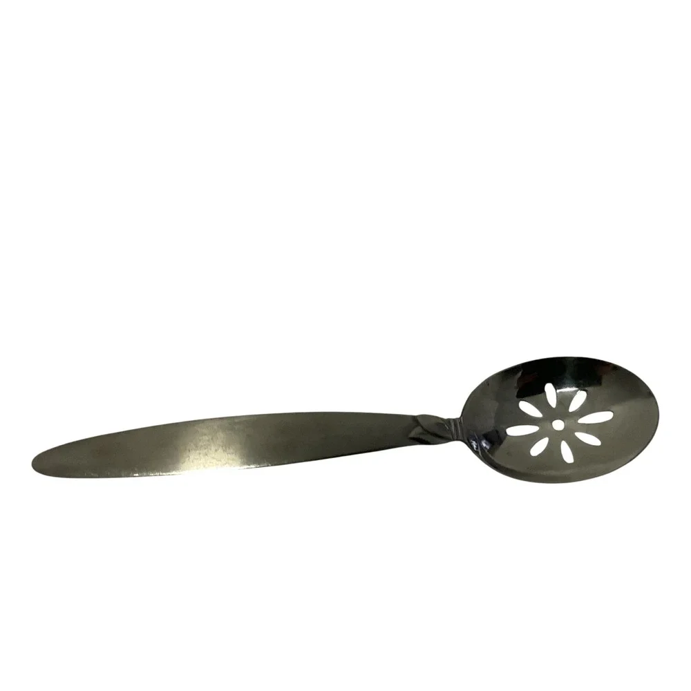 Pfaltzgraff Pistachio 18/0 Stainless Slotted Serving Spoon Floral Pierced‎ Bowl