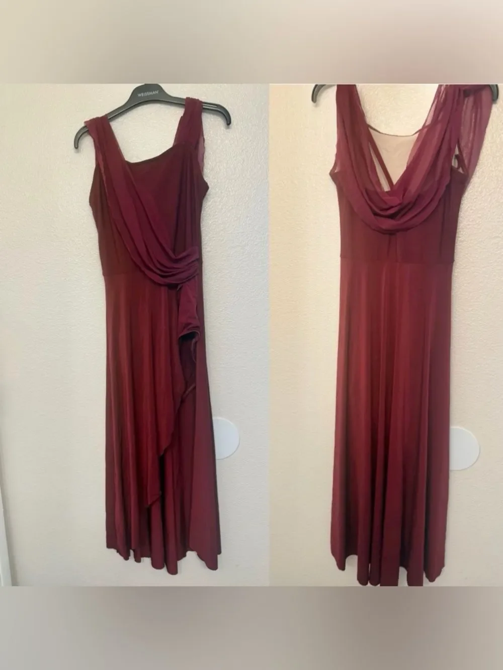 WEISSMAN Dance Costume burgundy leotard maxi drape dress 12083 SA-Small adult