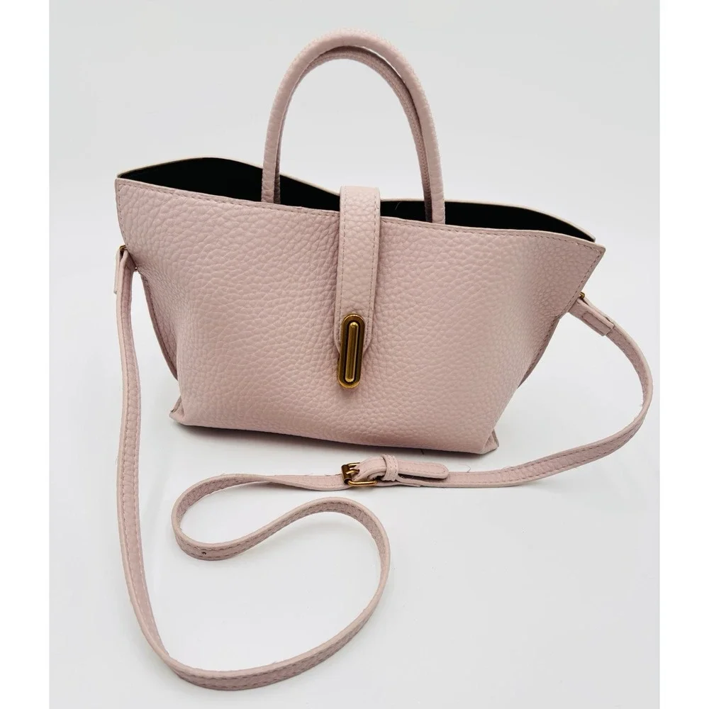 Blush Pink Pebbled Faux Leather Satchel Crossbody Tote Bag Gold Hardware