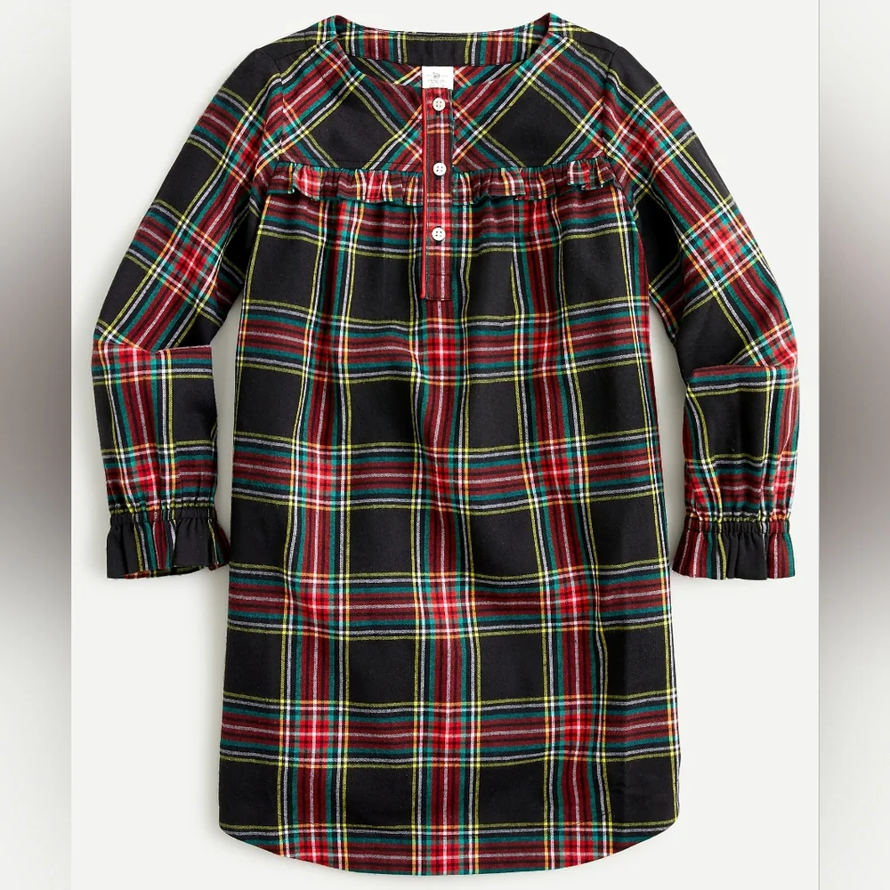 New! J Crew sz 4 Crewcuts Girls Flannel Nightgown PJ Black Tartan Plaid NWT