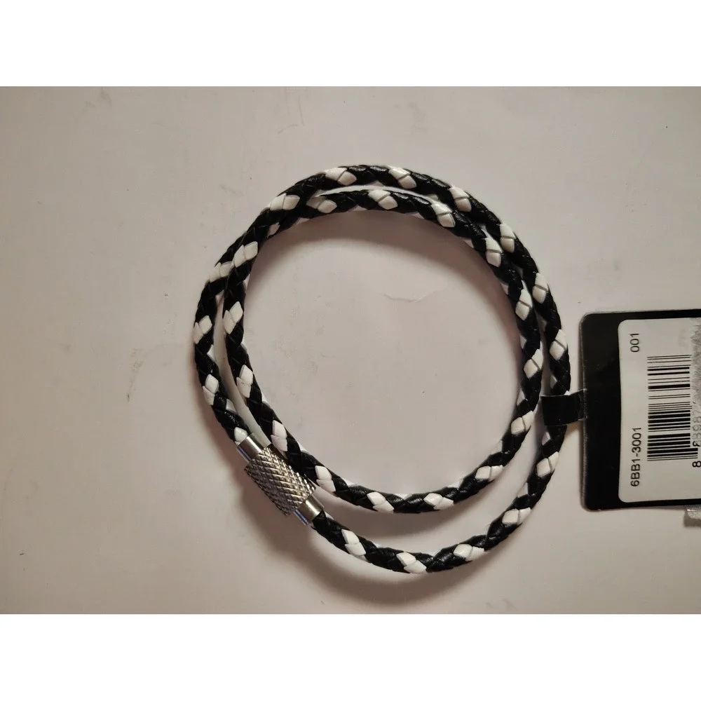 Bespoke New York Mens Black‎ White Braided Leather Wrap Bracelet 6BB1-3001 NWT