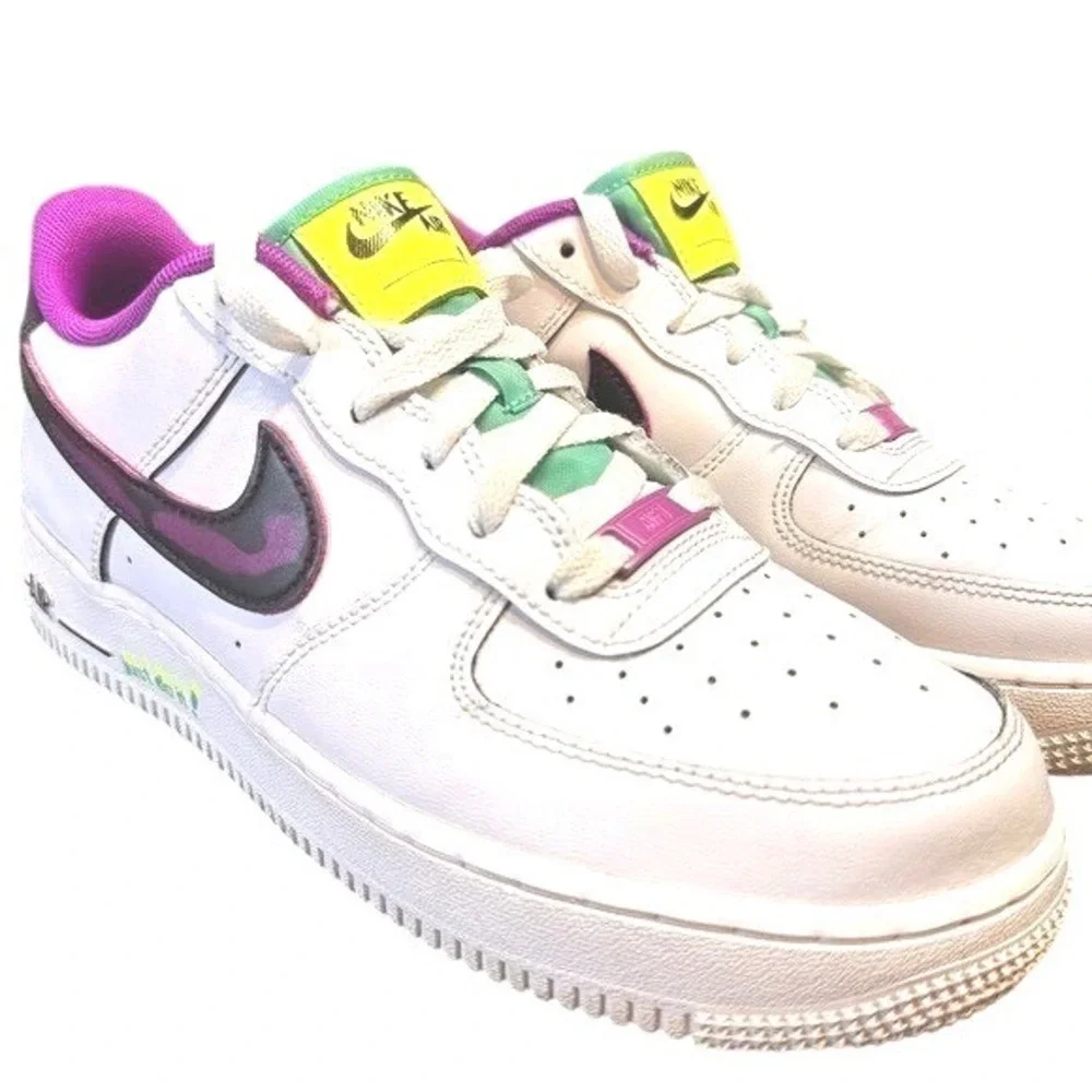 Nike Air Force 1 Low Just Do It White Multi Color Sneakers‎ Kids 7Y/ Women's 8.5