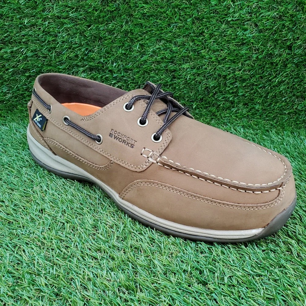 Rockport Works Sailing Club SIZE 10.5 WIDE Men's Steel Toe Work Boat Shoes Brown