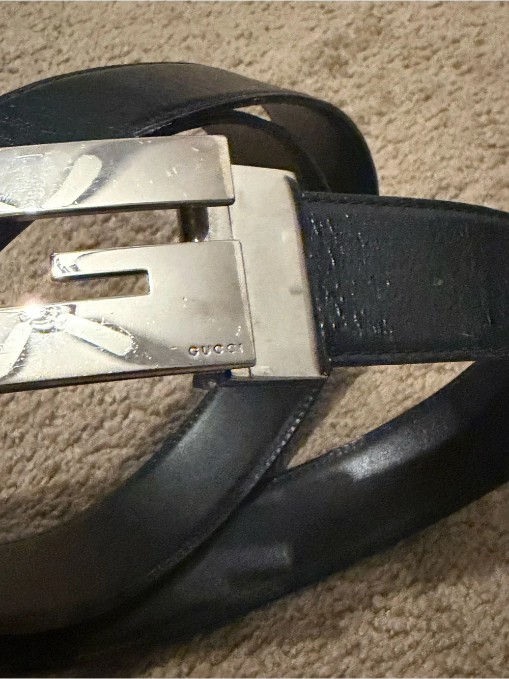 Gucci Black Leather Belt with Silver Double G Buckle