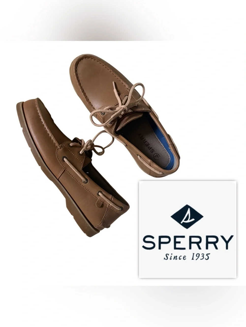 NEW $110 Sperry Men’s 8.5 Brown Leather Boat Shoes Slip On Loafers comfy sneaker
