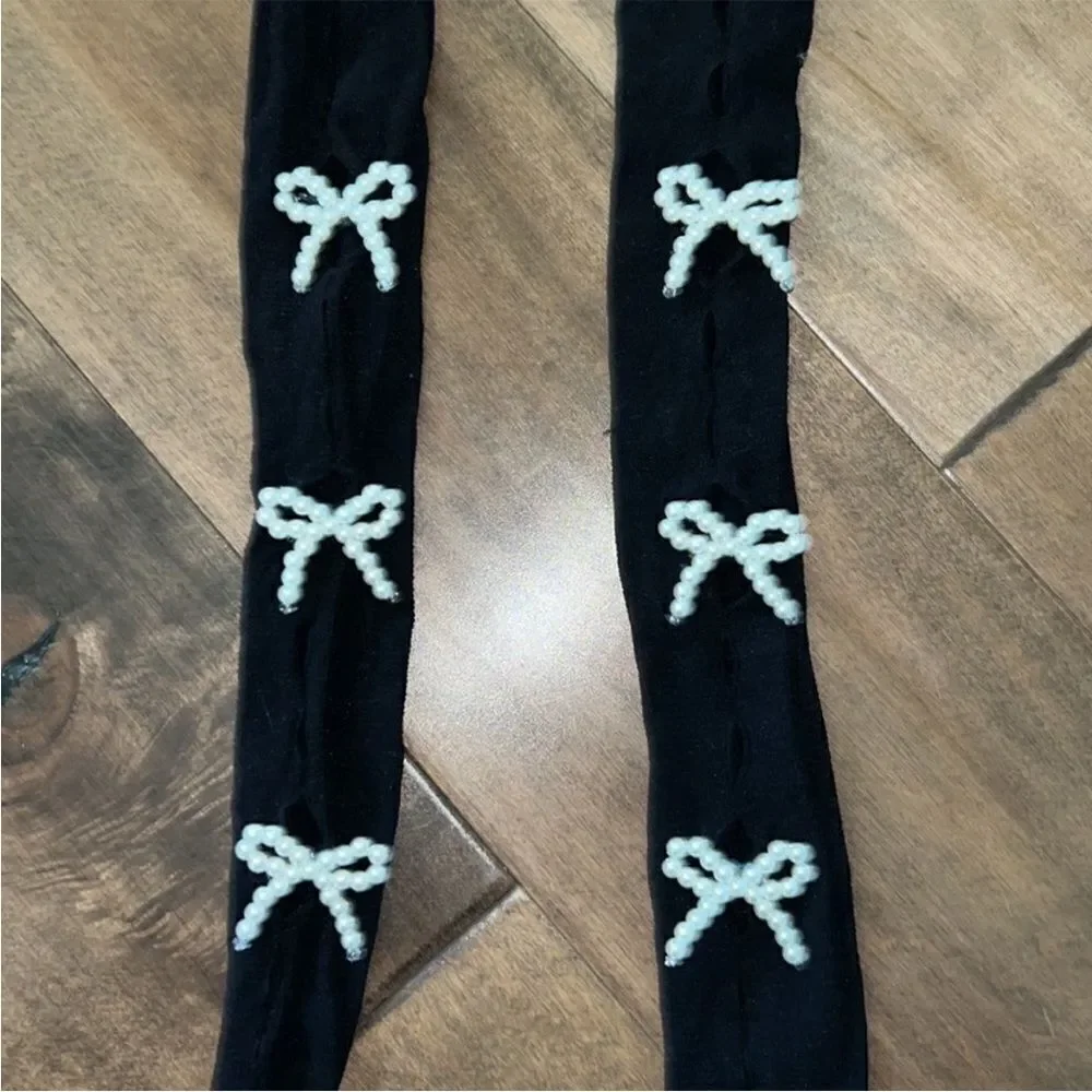 Free People Nevermore Black Peekaboo Bow Tights