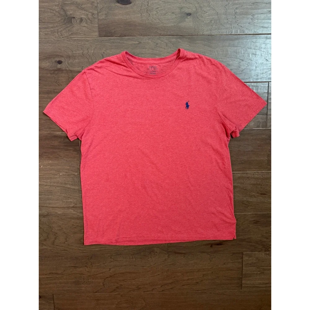 Polo Ralph Lauren Mens Large Red Heathered Cotton Crew Neck T-Shirt Short Sleeve