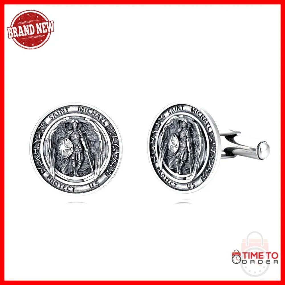 Sterling Silver Saint Michael Cufflinks, Archangel Design, 925 Silver