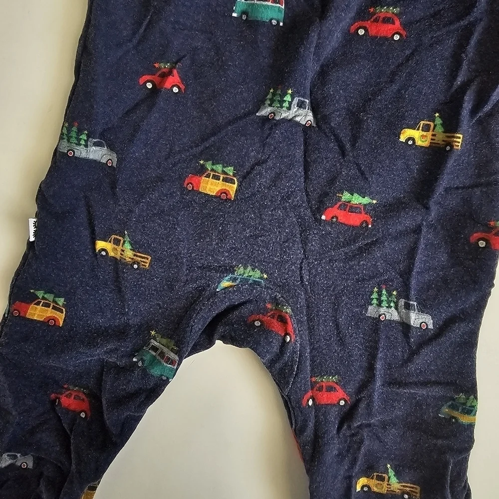Little Sleepies Play Blue Polo Romper In Tree Traffic Print