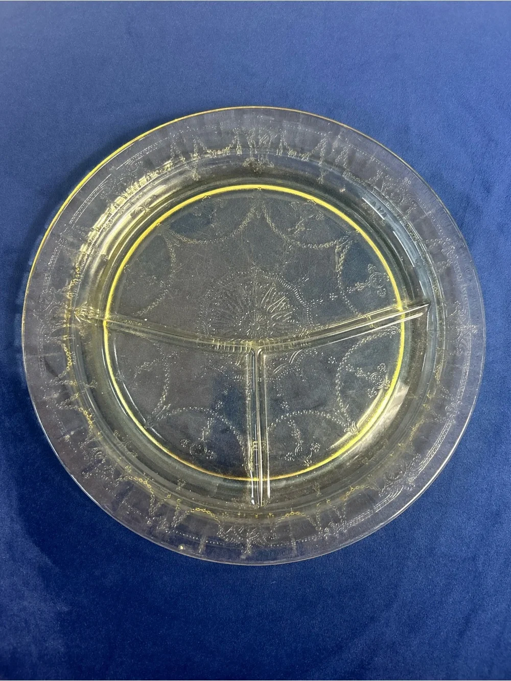 Clear Glass Divided Serving Plate - Yellow Tint