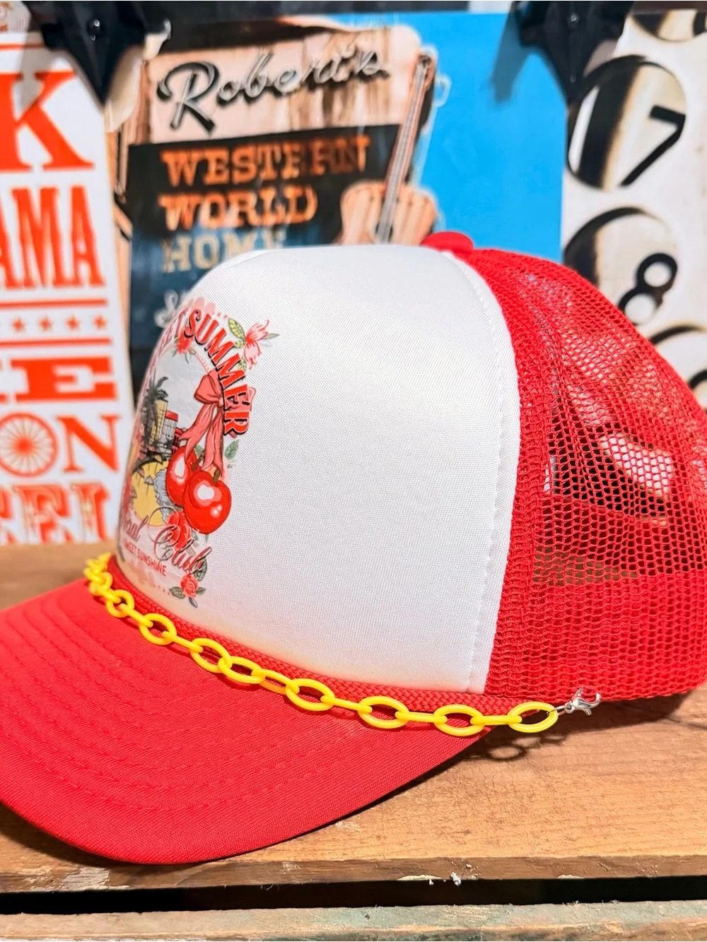 Unbranded Sweet Summer Cherry Trucker Hat - Red & White
