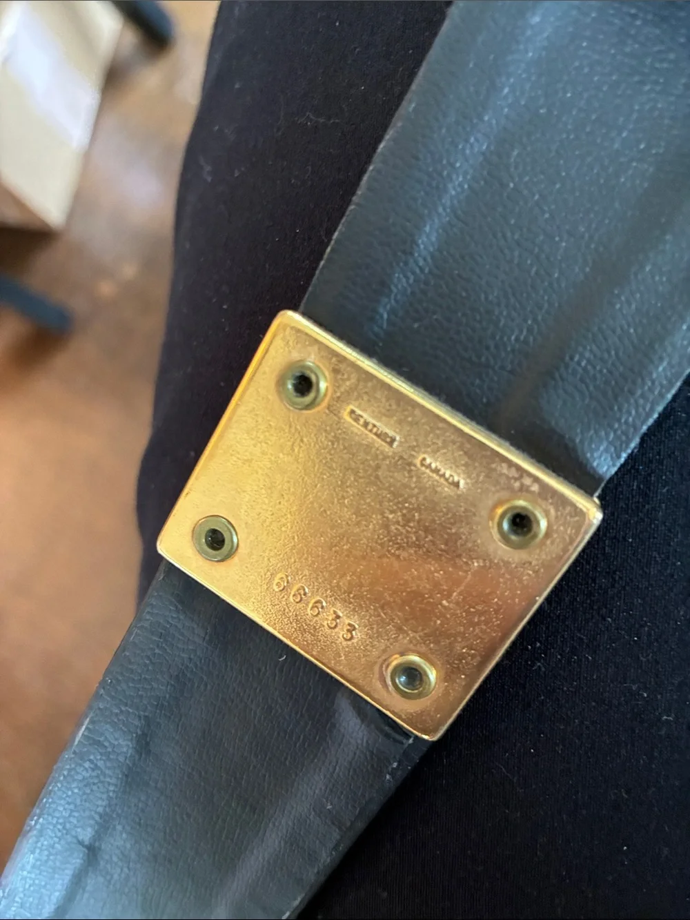 Vintage Black Leather Belt with Gold Tone Buckle and Rhinestone Accents