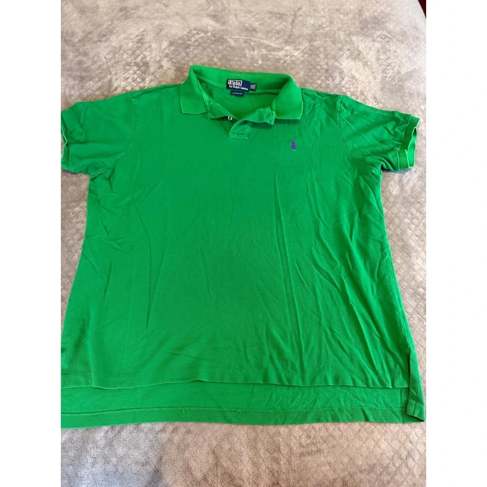 Polo Ralph Lauren Mens XXL Custom Fit‎ Green Purple Pony Pique Polo Shirt