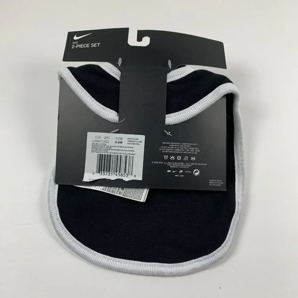 Nike‎ Logo Futura Bib Booties 2Pcs Set 0-6 Month New Born Baby Black Cotton 6243