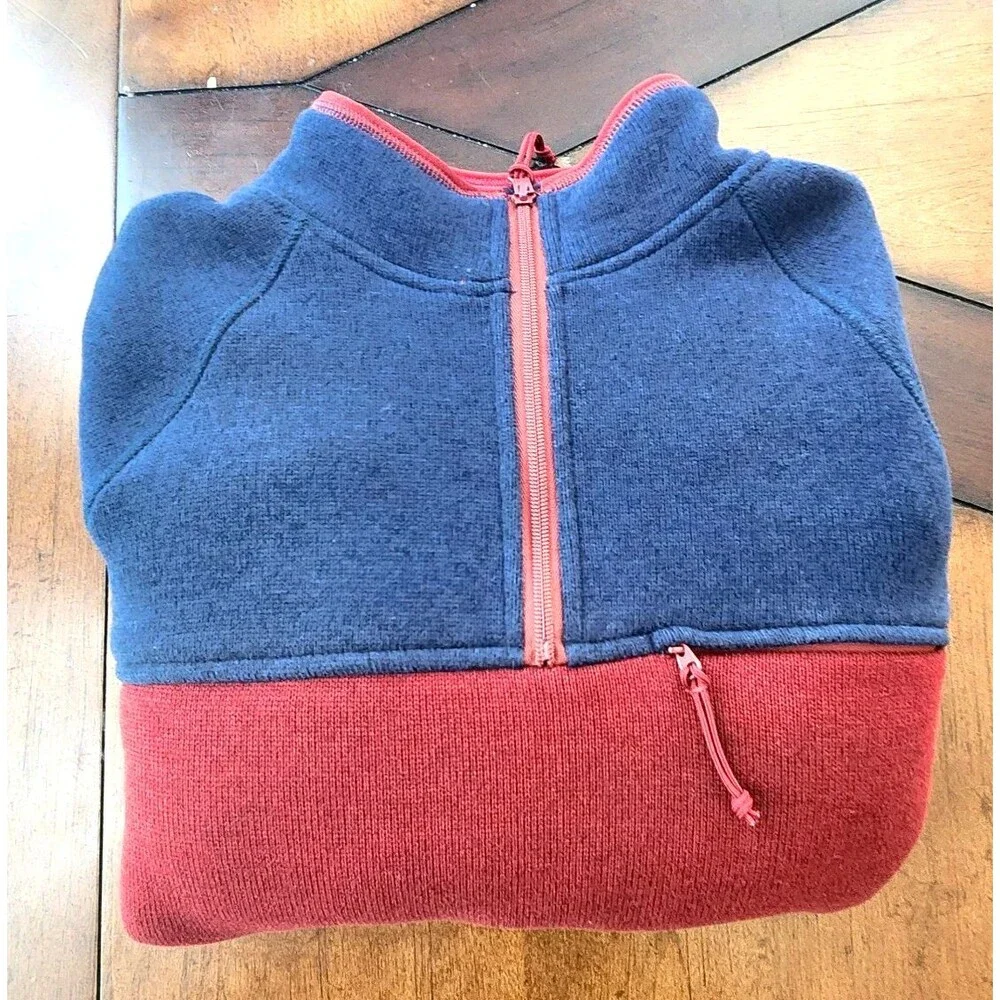 J. Crew Nordic Polartec Blue Red 1/4 Zip Men's Fleece Jacket Zip Size M