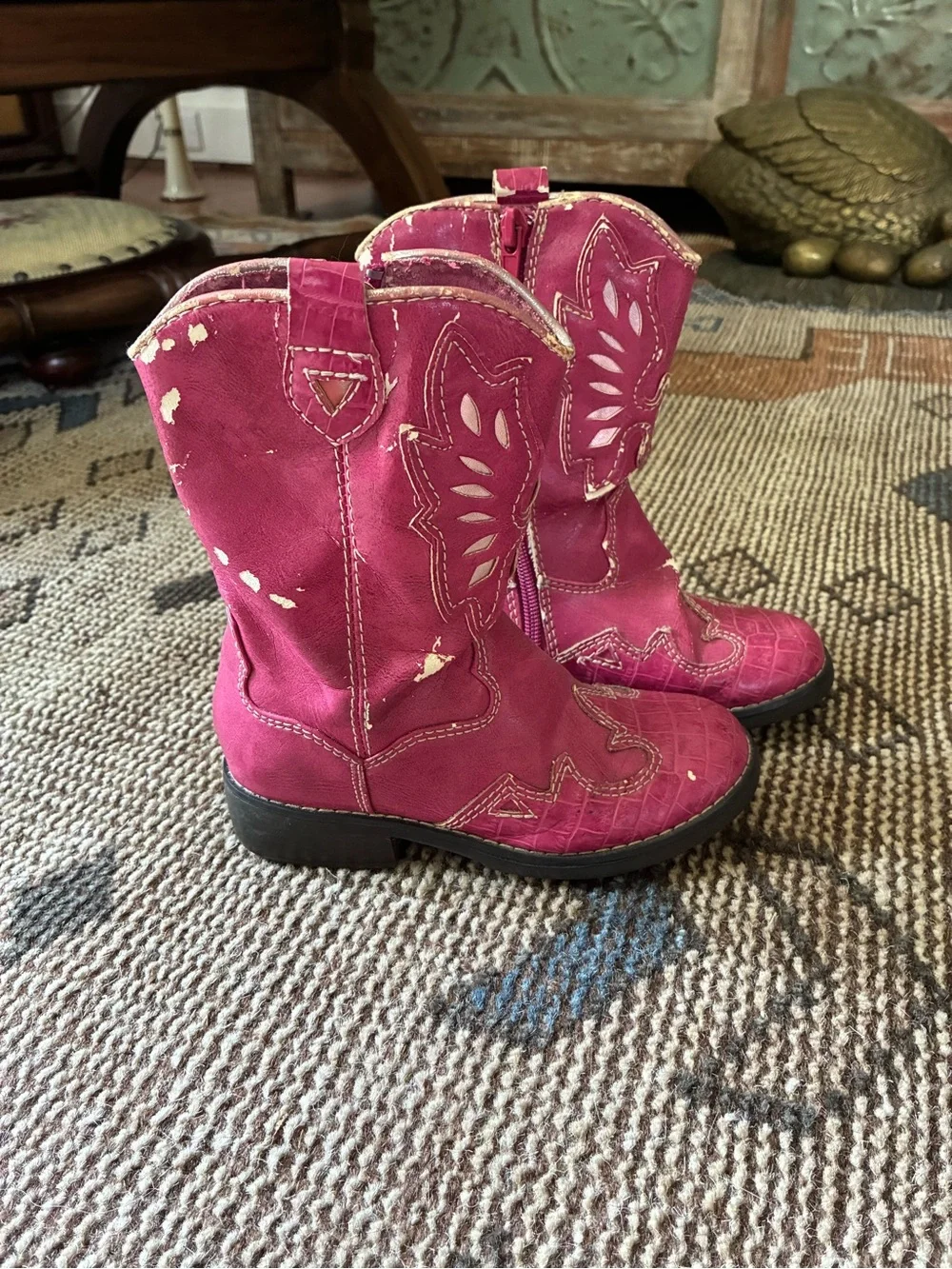 Girls Pink Western-Style Cowboy Boots with Embroidered Detail