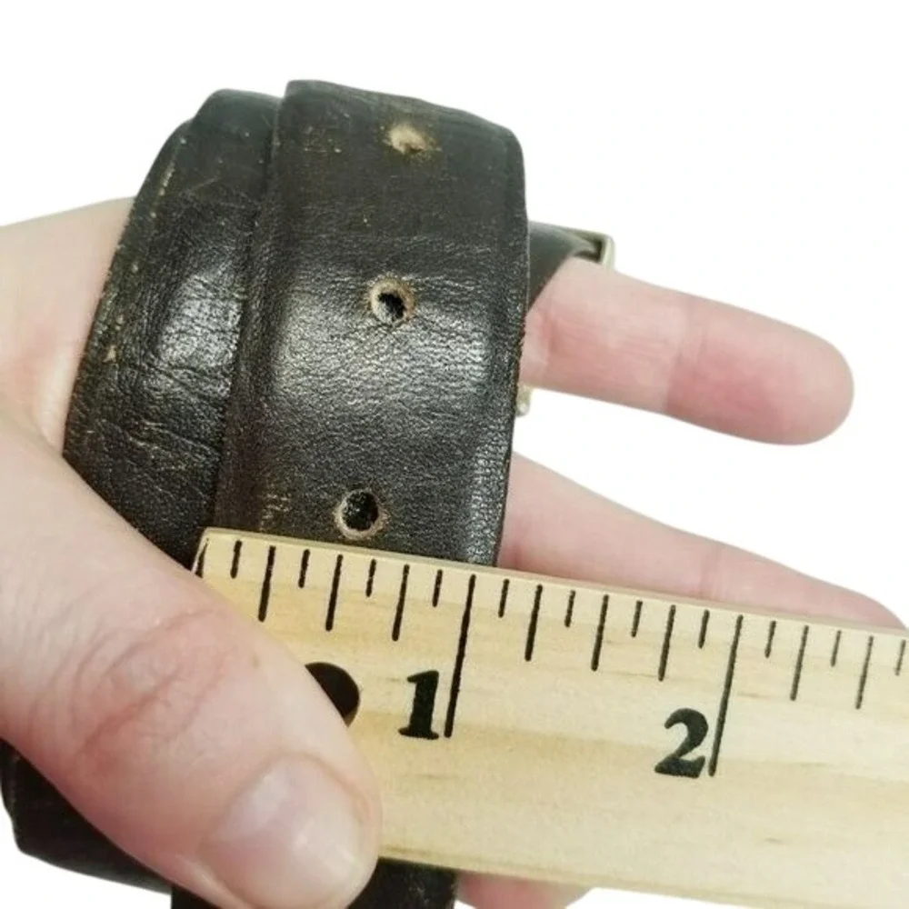 Vintage Lejon Glove Leather Belt Size 36 Brown Gold Buckle Square‎ Pin Closure