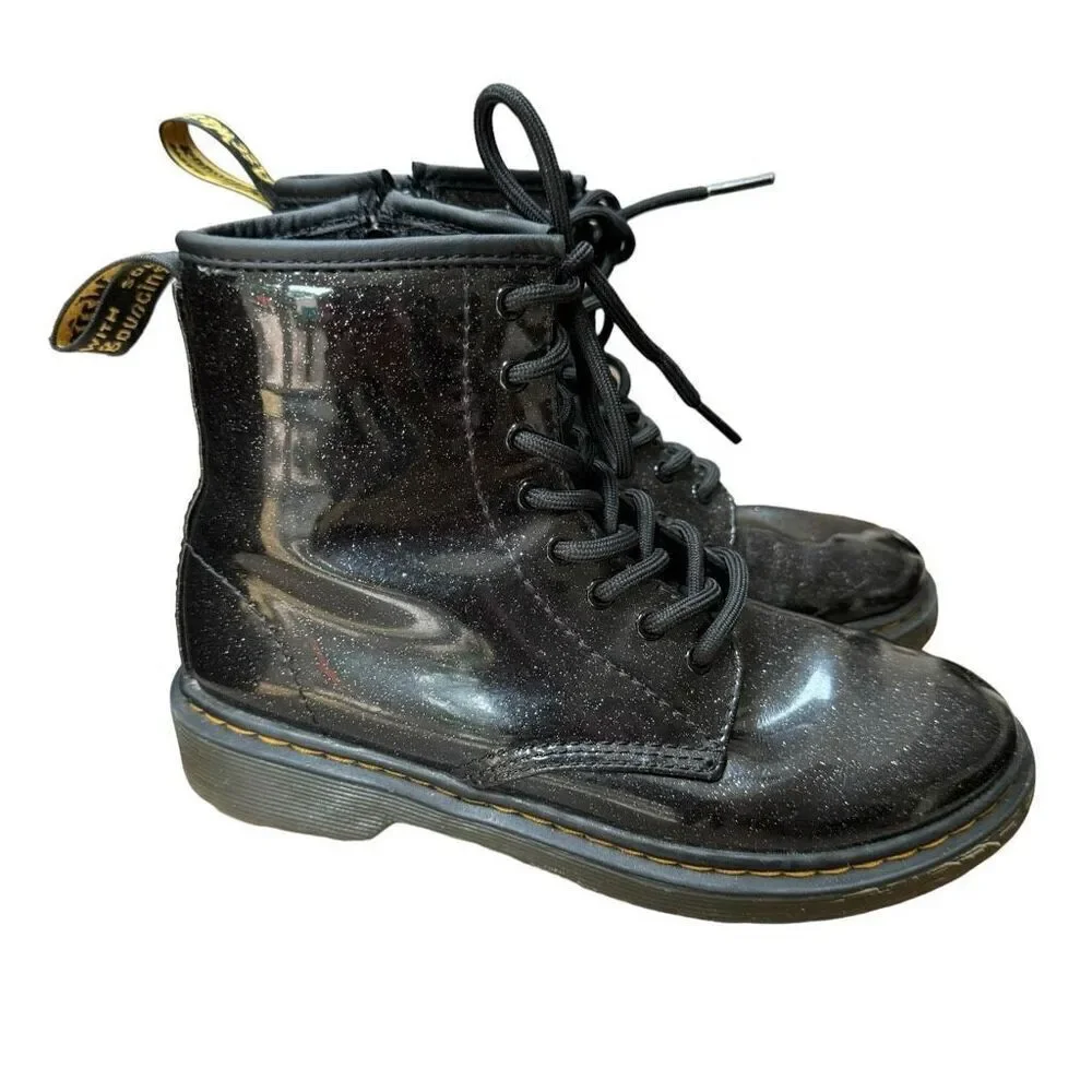 Dr. Martens Black Sparkle Shiny Glitter 1460 Lace Up Womens/junior Boots Sz 3/34
