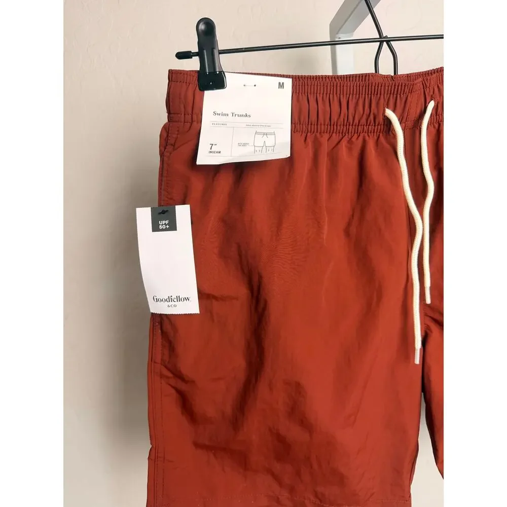 Goodfellow & Co Swim Trunks Men’s Medium Rust Orange 7” Inseam UPF 50+ NWT