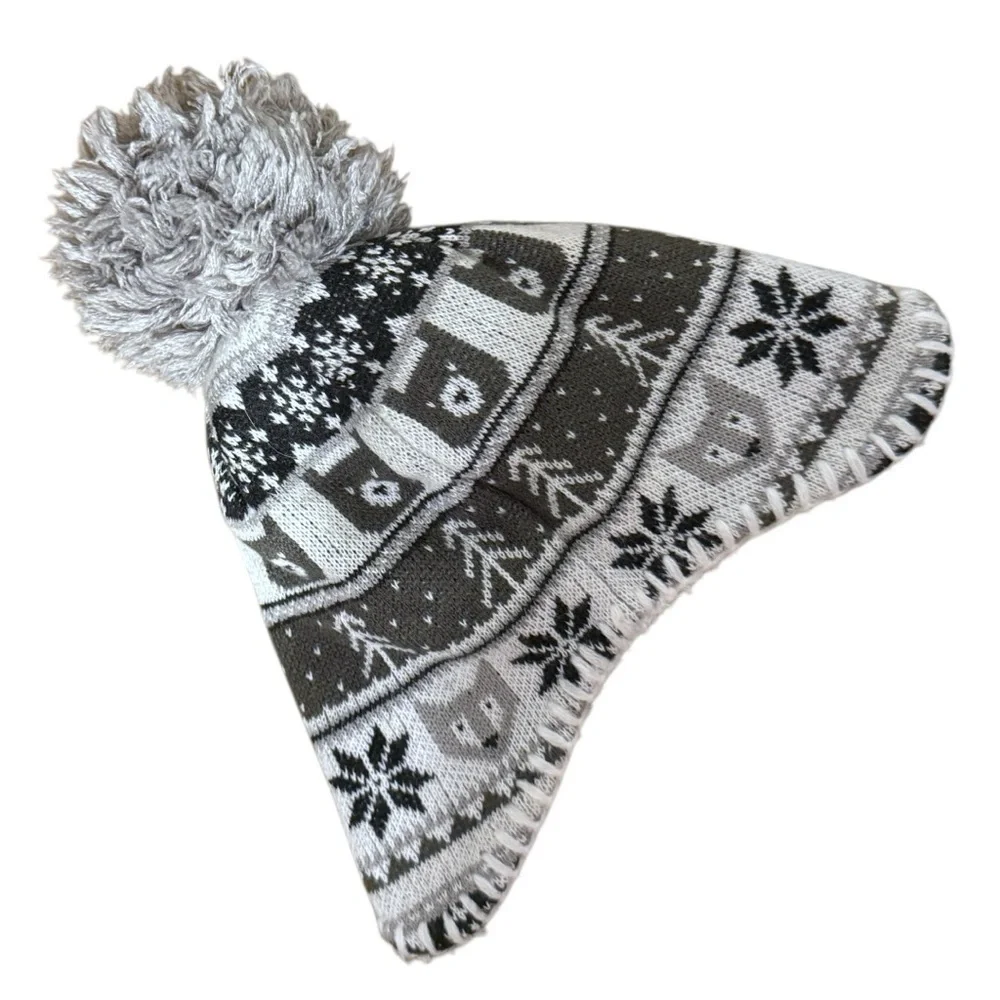 The North Face Infant Beanie Hat 0–6 Months Gray Pom Pom Fleece Lined Winter GUC