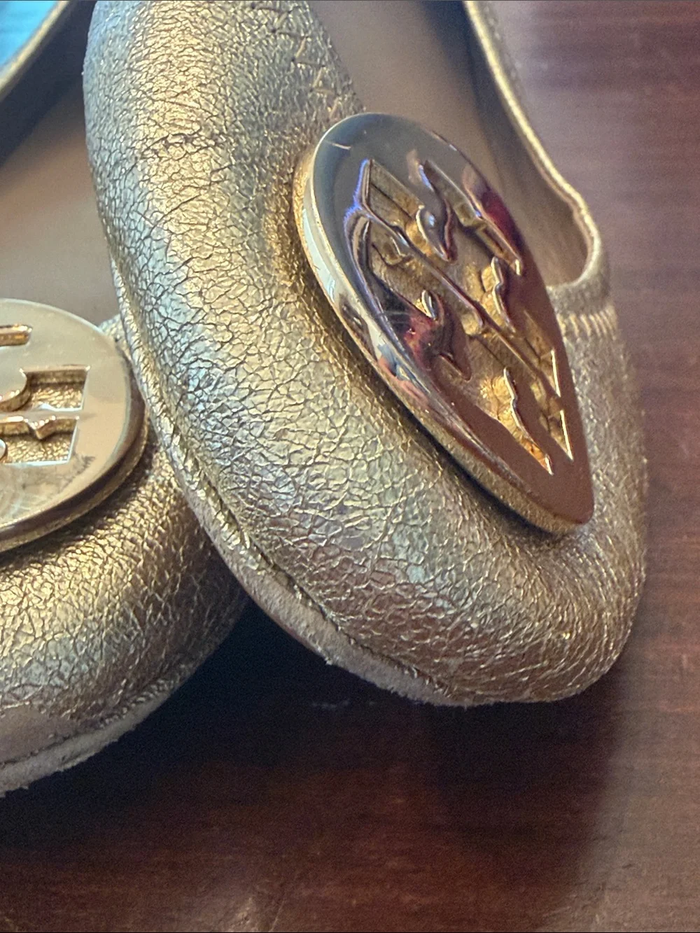 Tory Burch Metallic Gold Logo Ballet Flats