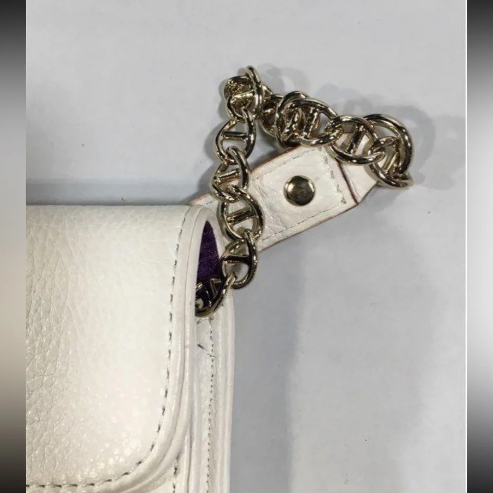 Women’s Kate Spade Turnlock Chic White Leather with Gold Chain Crossbody Bag