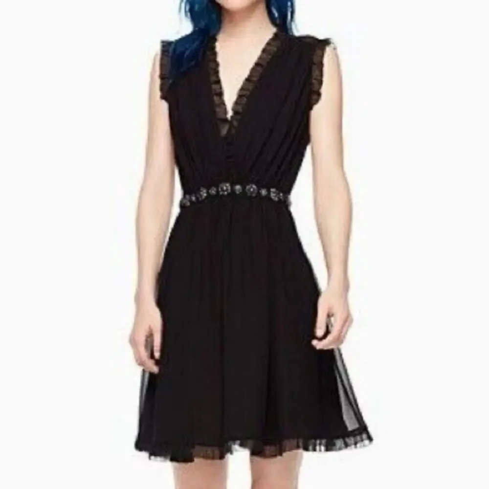 NWT Kate Spade Black Chiffon Embellished Mini Dress Size 6