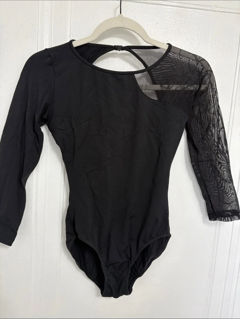 Bloch Black Long Sleeve Leotard with Sheer Mesh Sleeve size M
