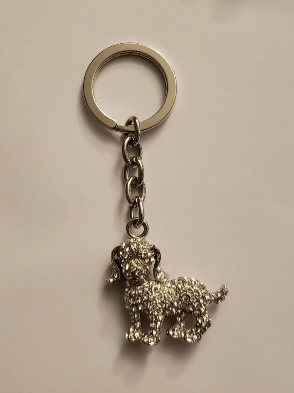 Beagle Crystal Keychain Dog Puppy Key Ring Bag Charm Silvertone Pave Crystals