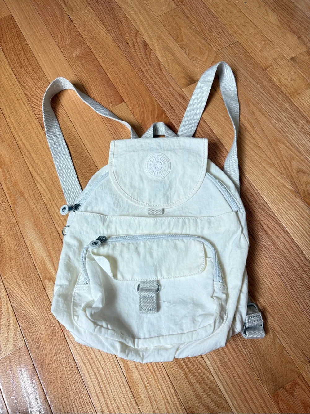 Kipling Small Cream Nylon Backpack with Front Pocket