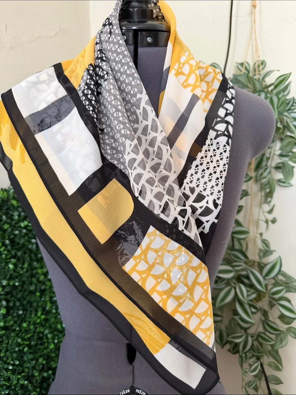 Chico's Yellow, Black & White Geometric Scarf