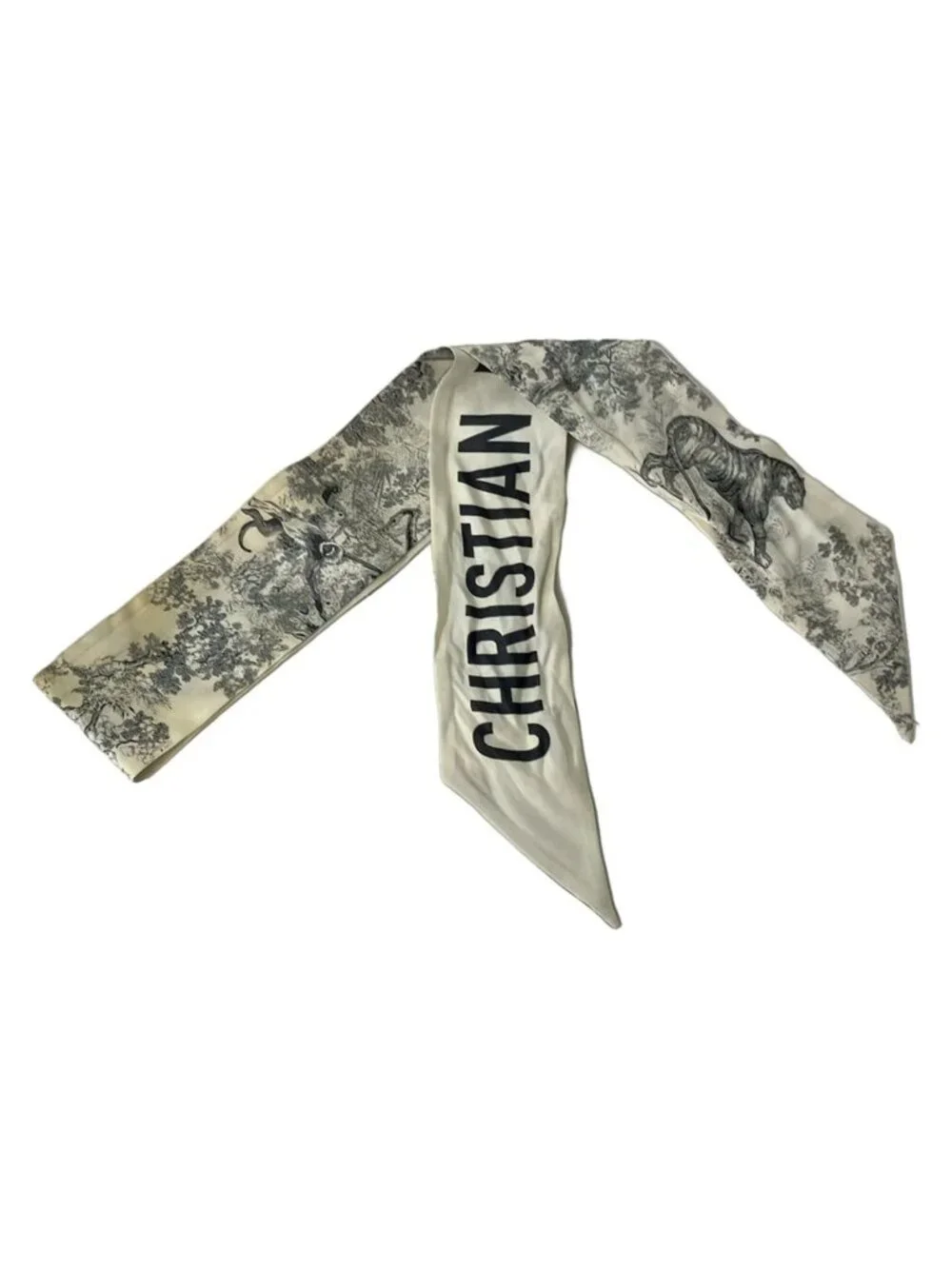 Dior Scarf White Gray Ribbon Toile de Jouy